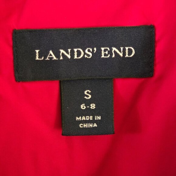 Lands' End Red Down Mock Neck Puffer Jacket Snap Pockets Full Zip Size S - Picture 4 of 5